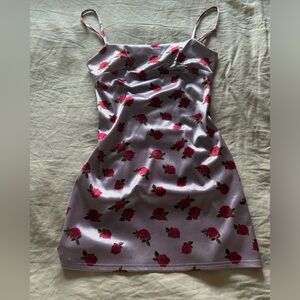 Urban outfitters Satin Lavender Mini Strappy Dress with rose floral pattern